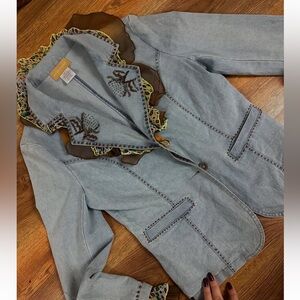 VTG Seandara Embellished Embroidered Beaded Layer Chiffon Denim Blazer-Sz M-NWOT